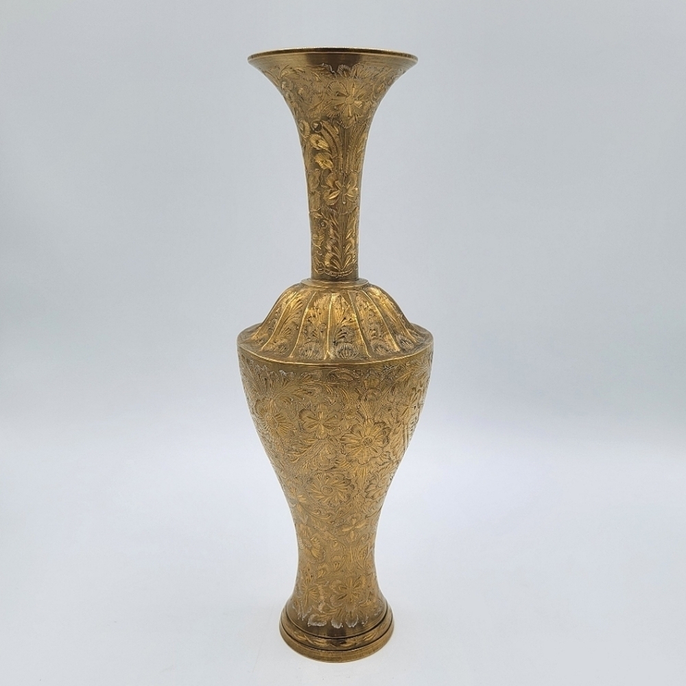 Floral Engraved Brass Vase #1913